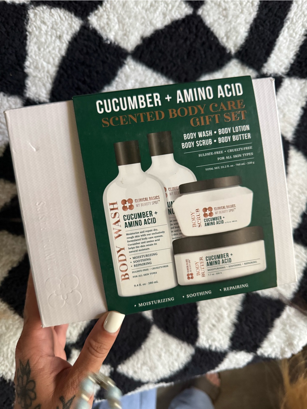 Cucumber + Amino Acid Scented Body Care Gift Set - Green & White